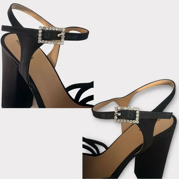 Marc Jacobs The Gram Sandal Women 8.5 Black Satin Formal Heel Platform Prom Rush - Picture 8 of 12